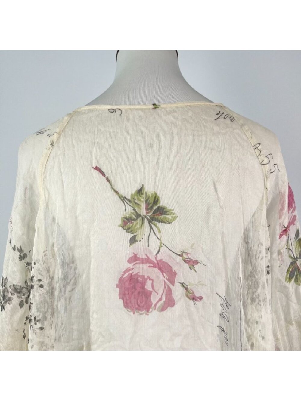 NWOT Johnny Was Silk Floral V-Neck Tiered Blouse Cream Size S - Picture 7 of 12